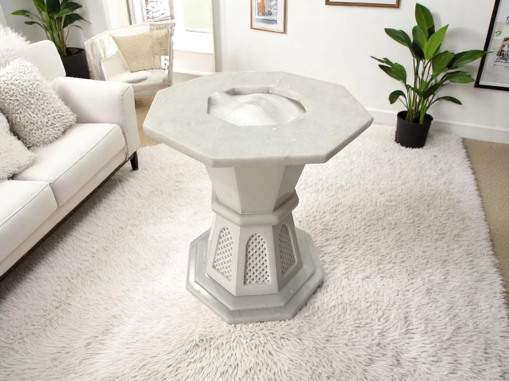 Round Marble Inlay Corner Table Handicraft Gemstone